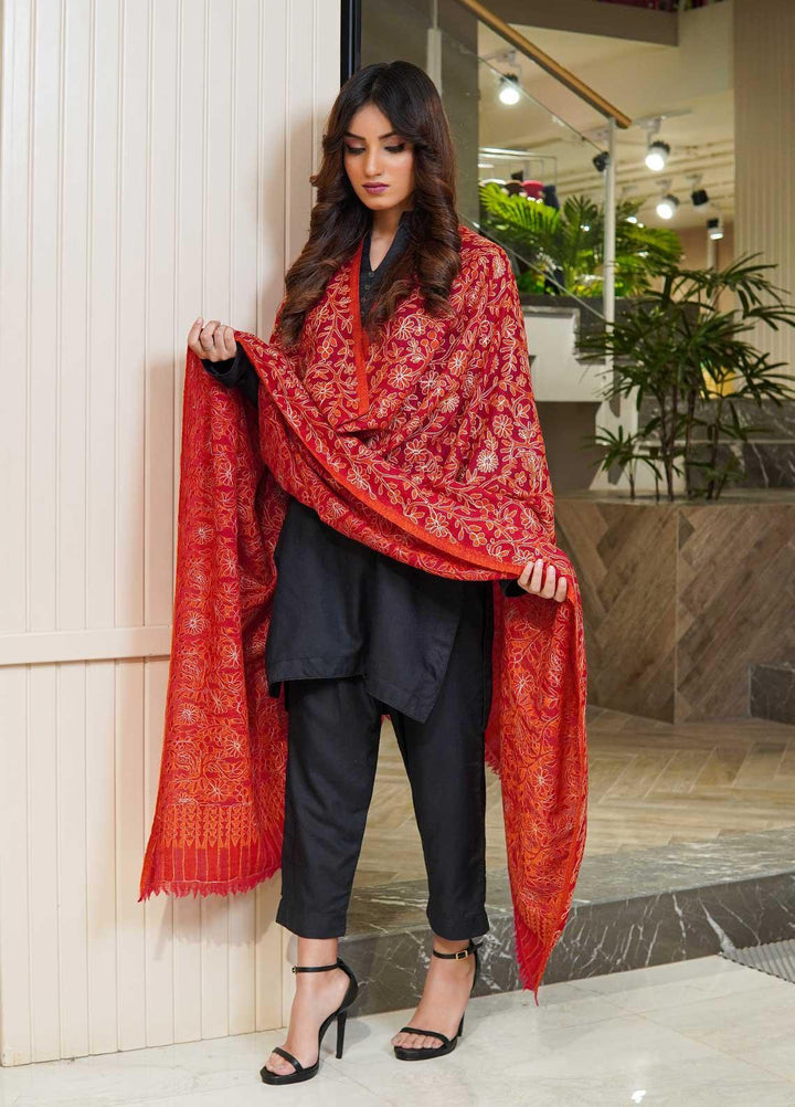 Sanaulla Exclusive Range  Pashmina  Shawls MAMA-06 Red - Pashmina Shawls