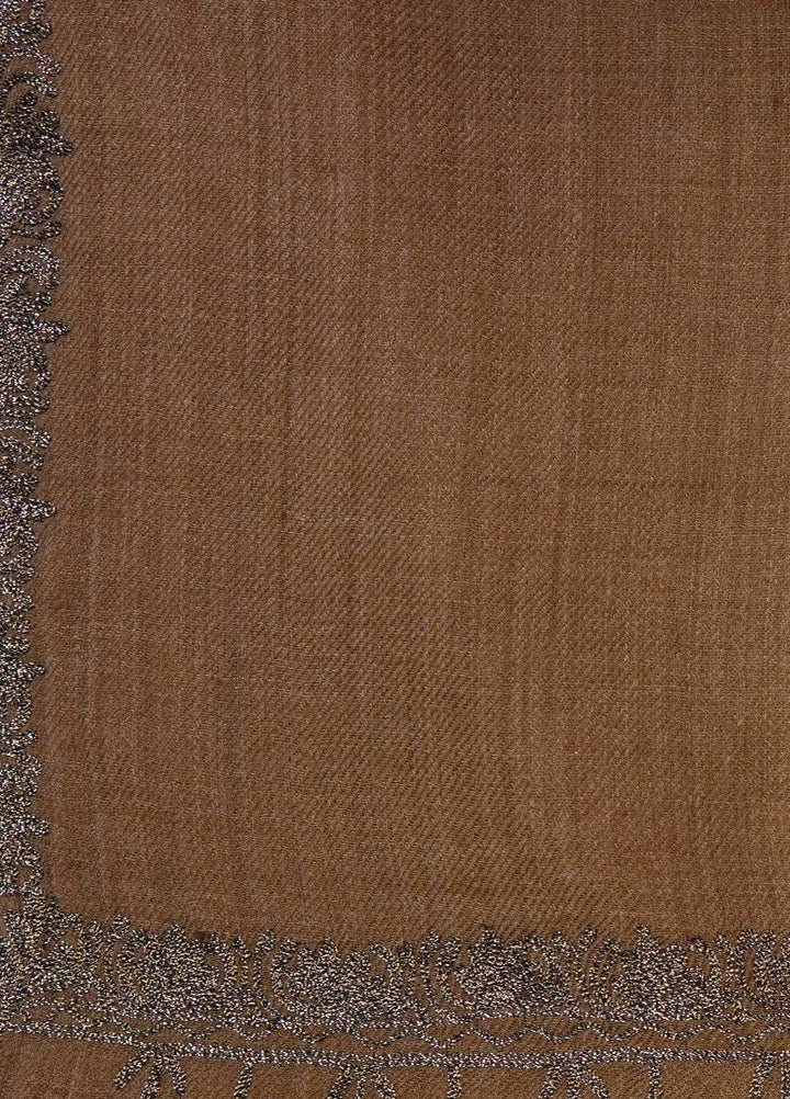 Sanaulla Exclusive Range  Pashmina  Shawls Zarri Hashey A Sp C AD KPS-31 Brown02 - Pashmina Shawls