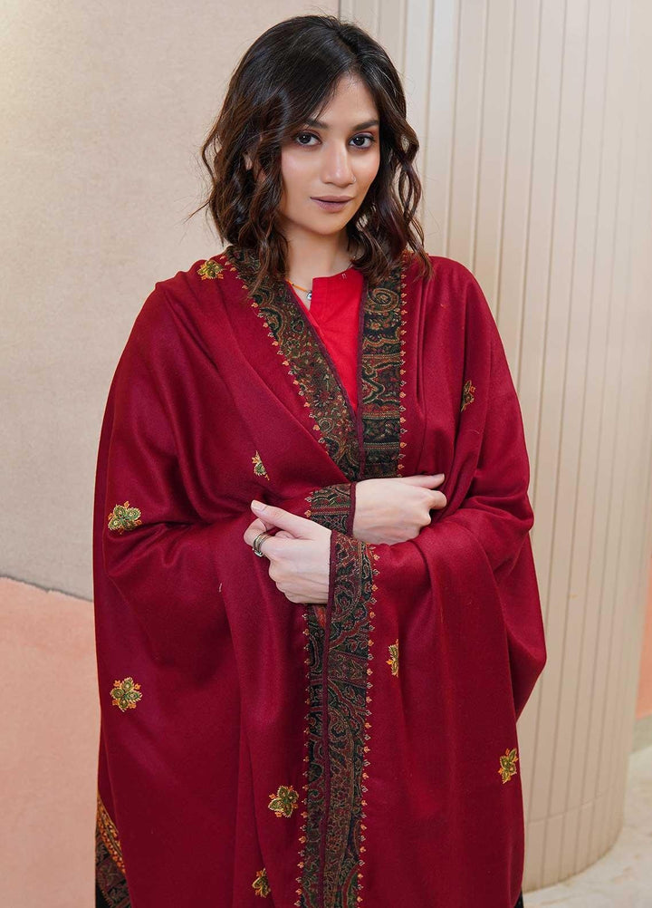 Sanaulla Exclusive Range  Pashmina  Shawls AKP-17 Maroon - Pashmina Shawls