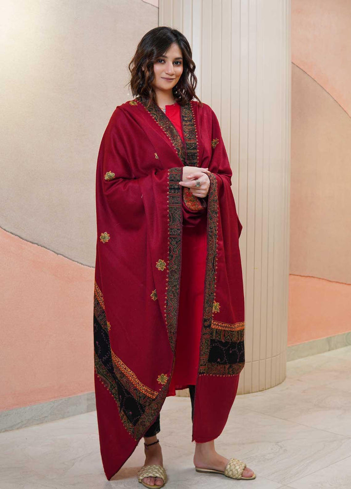 Sanaulla Exclusive Range  Pashmina  Shawls AKP-17 Maroon - Pashmina Shawls