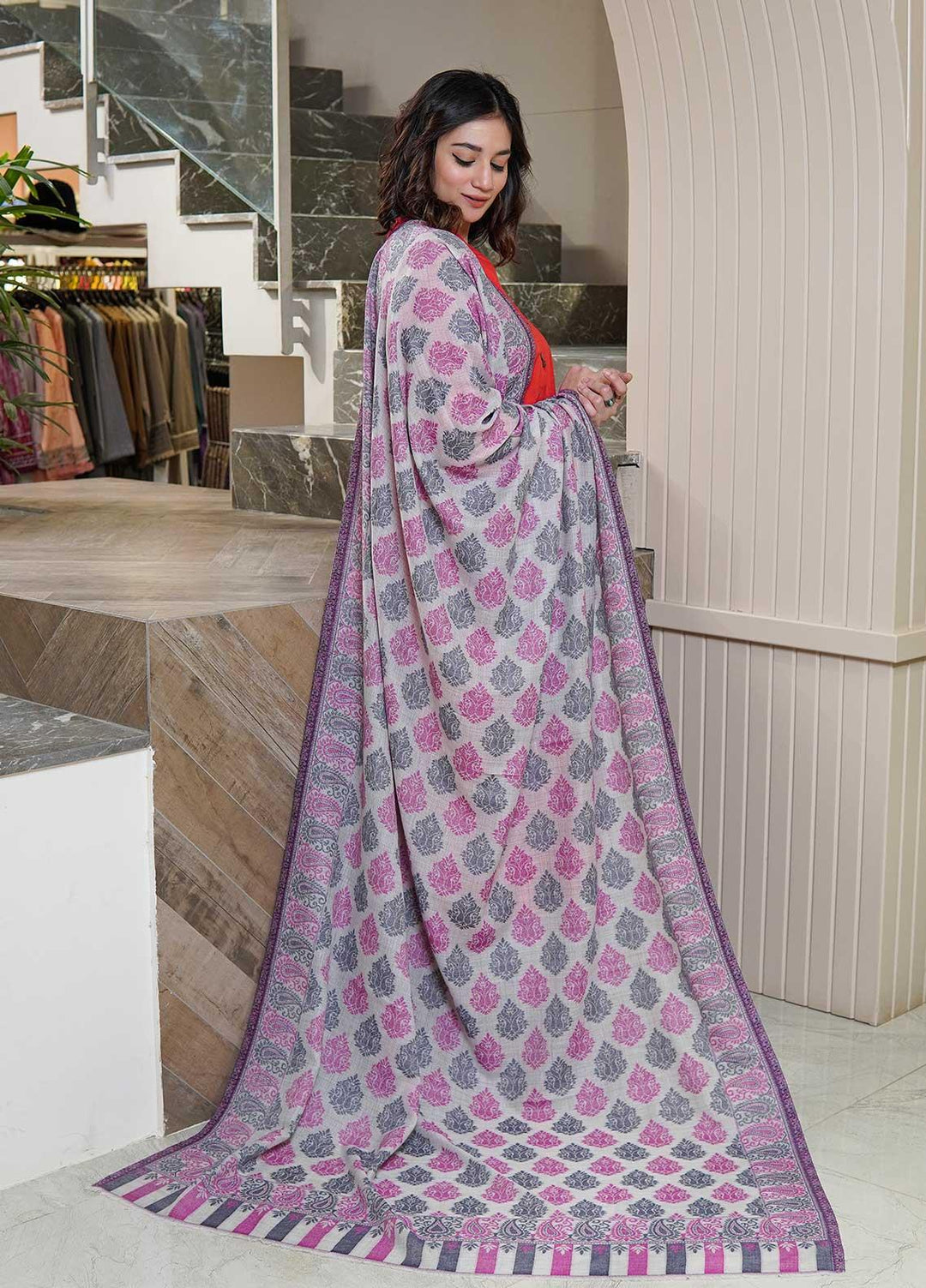 Sanaulla Exclusive Range  Pashmina  Shawls MAMA-12 Pink-1 - Pashmina Shawls