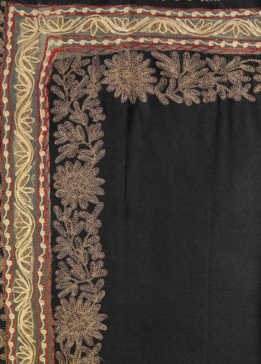 Sanaulla Exclusive Range  Pashmina  Shawls Naliki Tissue Boder KPS-01 Black - Pashmina Shawls