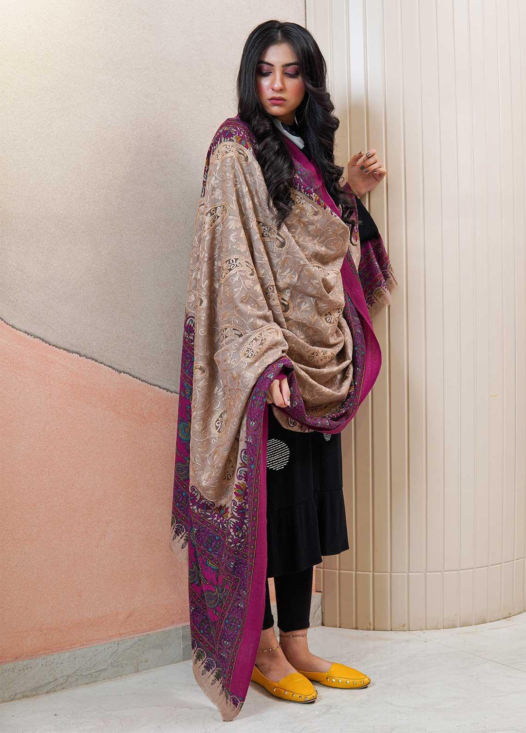 Sanaulla Exclusive Range  Pashmina  Shawls AKP-09 Brown 02 - Pashmina Shawls