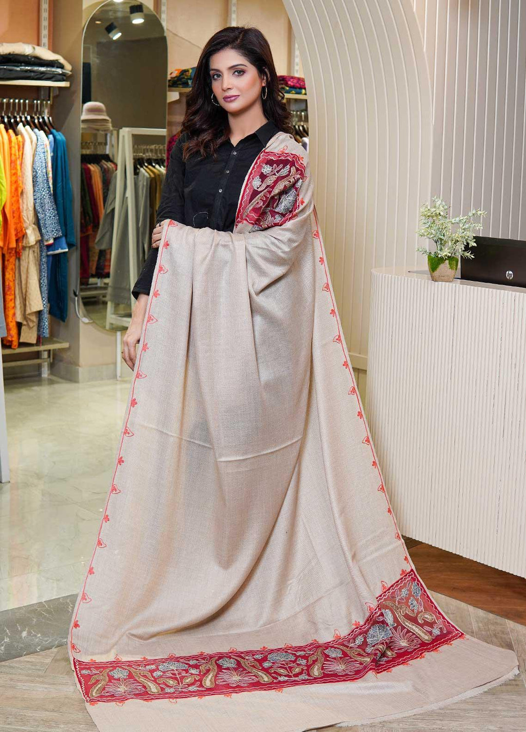 Sanaulla Exclusive Range  Pashmina  Shawls AKP-12 Fawn 06 - Pashmina Shawls