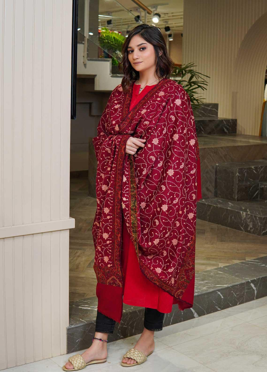 Sanaulla Exclusive Range  Pashmina  Shawls AKP-17 Red 03 - Pashmina Shawls