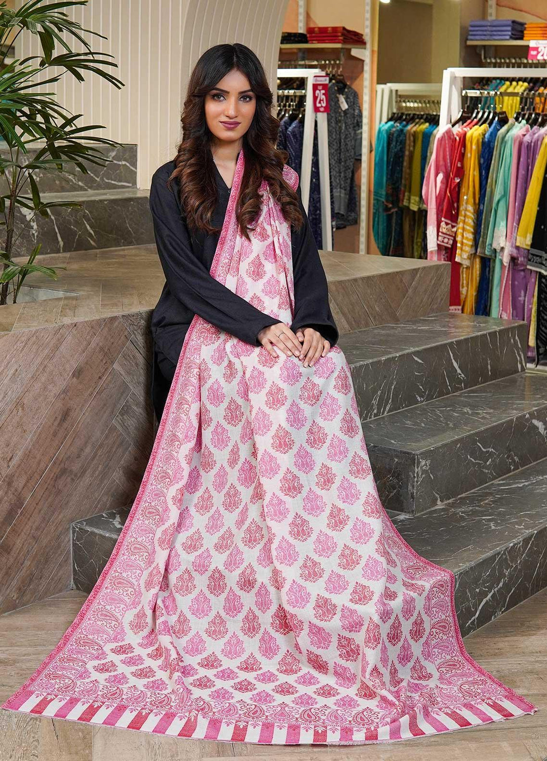 Sanaulla Exclusive Range  Pashmina  Shawls MAMA-12 Pink-3 - Pashmina Shawls