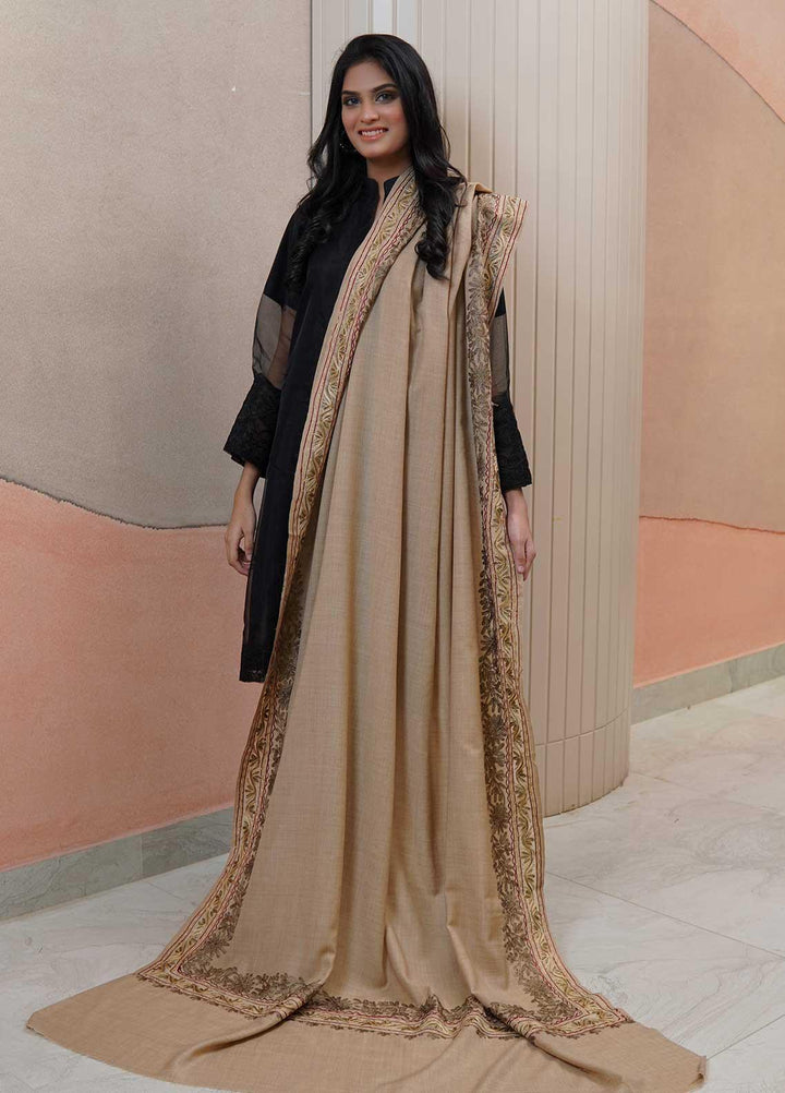 Sanaulla Exclusive Range  Pashmina  Shawls Naliki Tissue Boder KPS-01 Brown - Pashmina Shawls