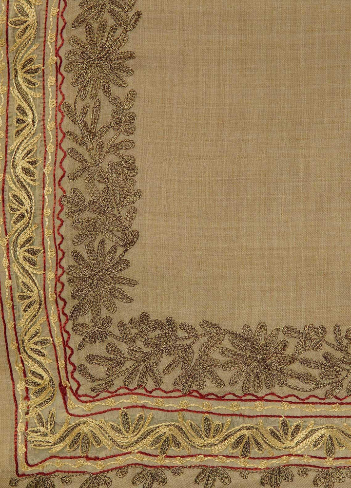 Sanaulla Exclusive Range  Pashmina  Shawls Naliki Tissue Boder KPS-01 Brown - Pashmina Shawls