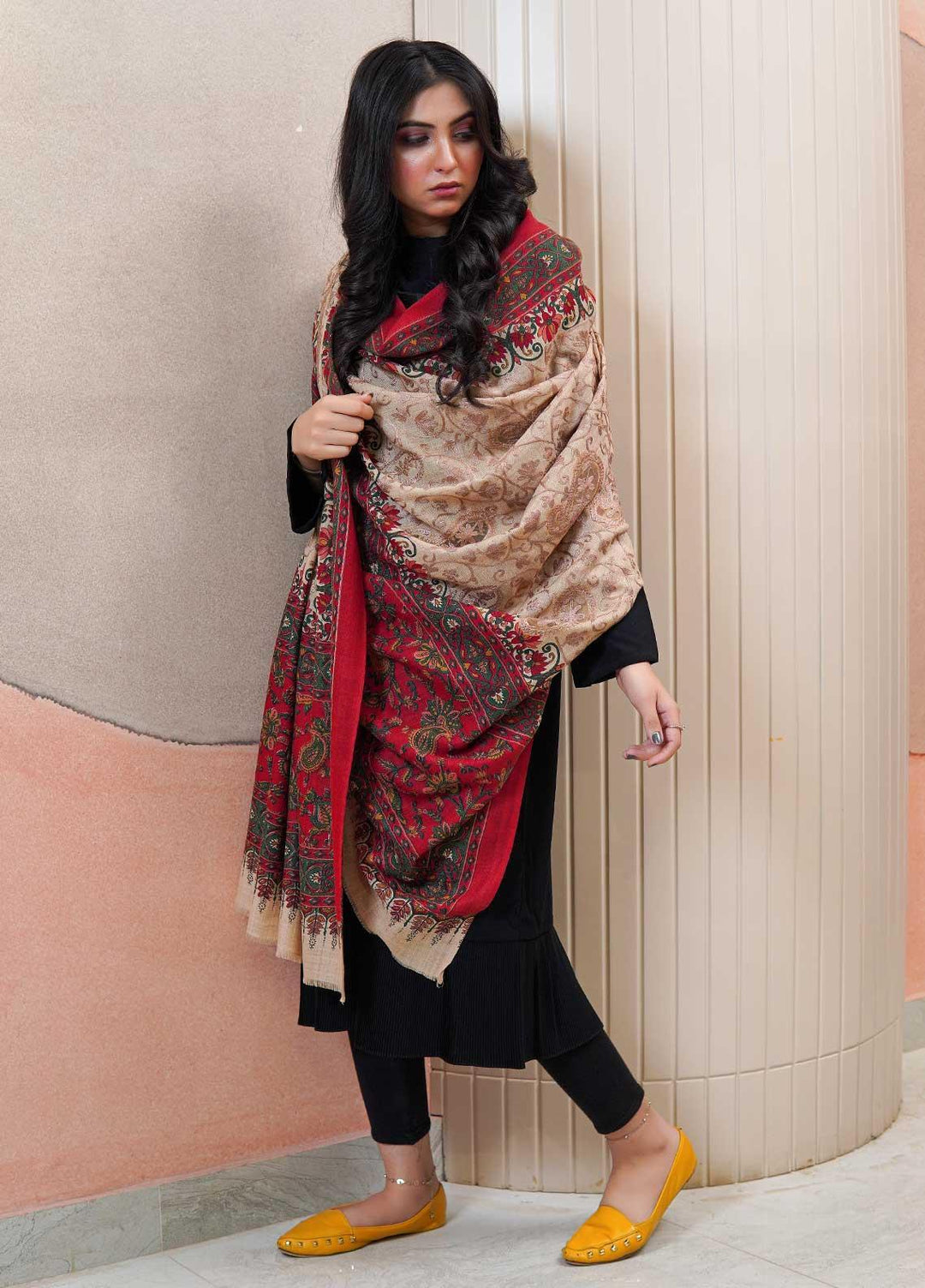 Sanaulla Exclusive Range  Pashmina  Shawls AKP-09 Fawn 01 - Pashmina Shawls