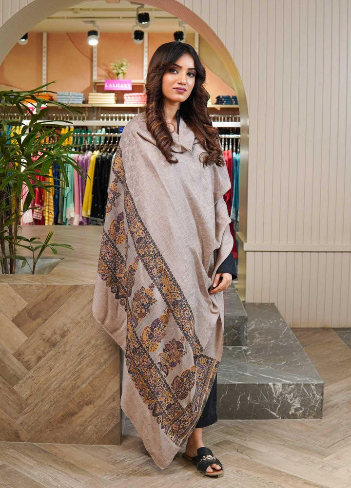 Sanaulla Exclusive Range  Pashmina  Shawls MAMA-09 Beige-3 - Pashmina Shawls