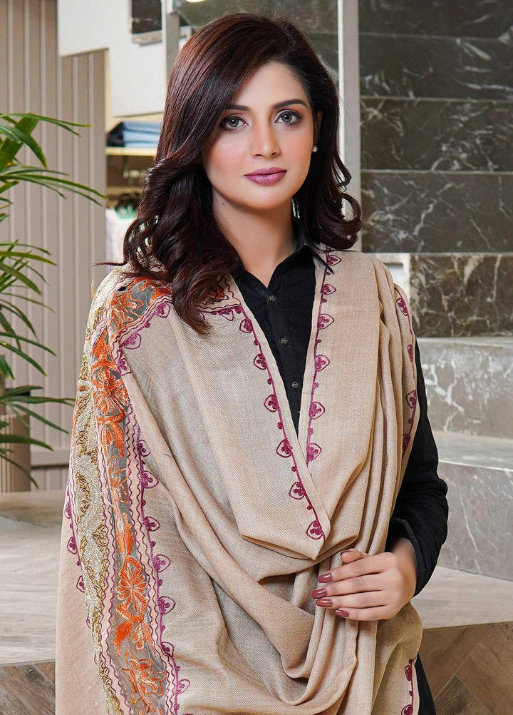 Sanaulla Exclusive Range  Pashmina  Shawls AKP-12 Beige 03 - Pashmina Shawls