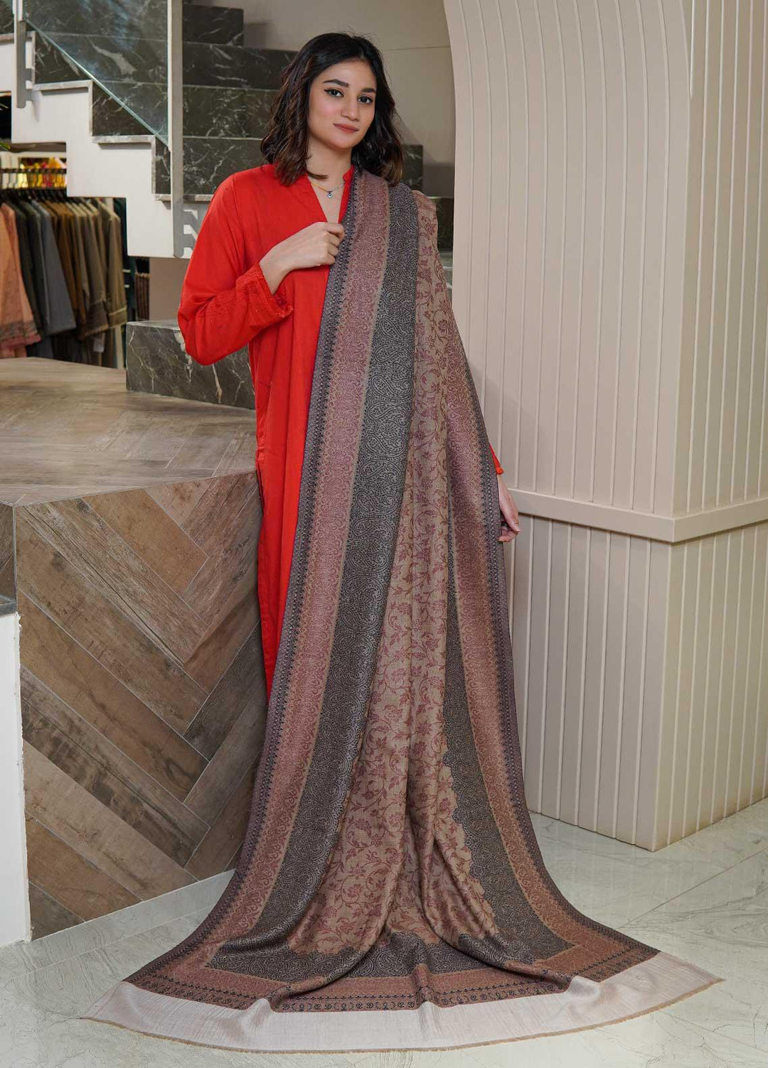 Sanaulla Exclusive Range  Pashmina  Shawls MAMA-12 Beige-1 - Pashmina Shawls