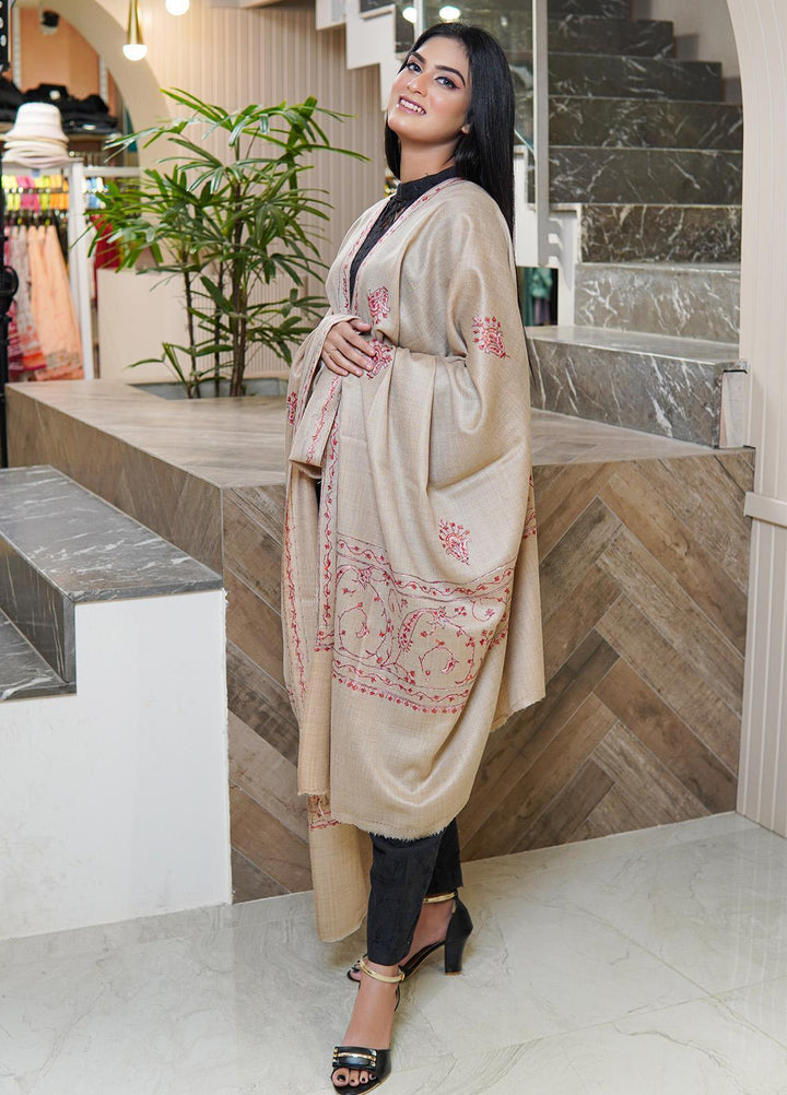 Sanaulla Exclusive Range  Pashmina  Shawls MAMA-30 Fawn-3 - Pashmina Shawls