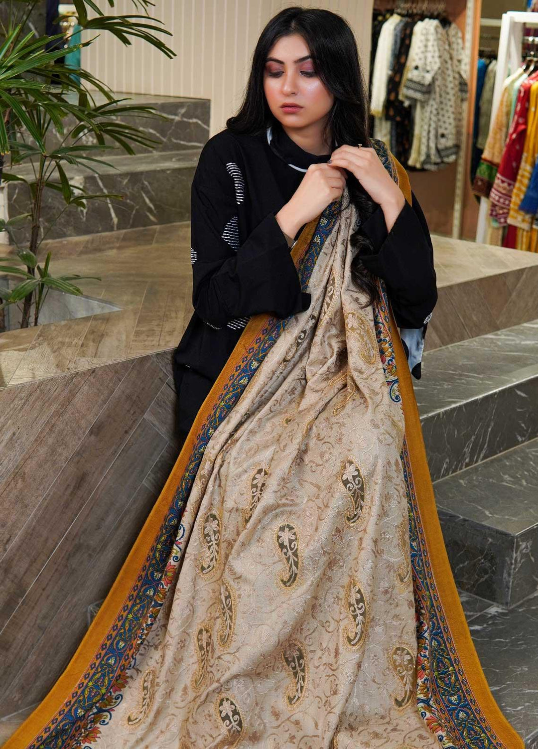 Sanaulla Exclusive Range  Pashmina  Shawls AKP-09 Fawn 05 - Pashmina Shawls