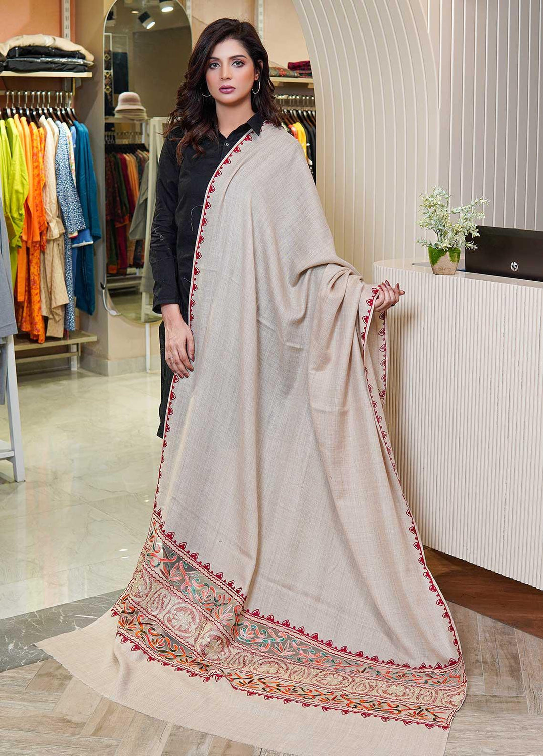 Sanaulla Exclusive Range  Pashmina  Shawls AKP-12 Fawn 05 - Pashmina Shawls