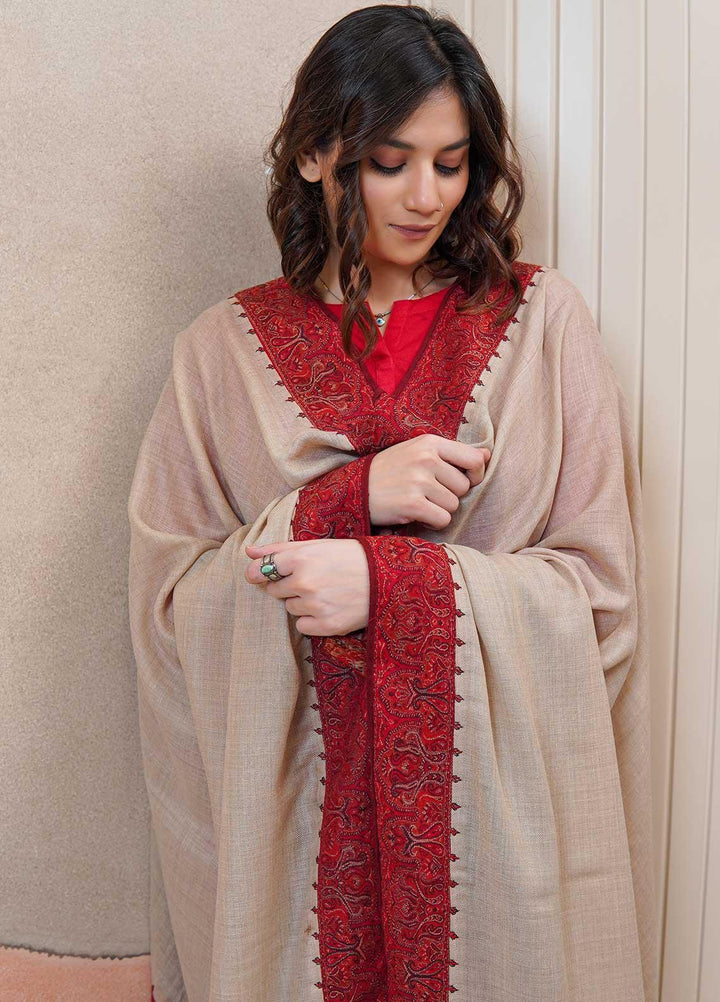 Sanaulla Exclusive Range  Pashmina  Shawls AKP-18 Beige 02 - Pashmina Shawls