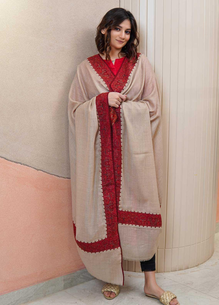 Sanaulla Exclusive Range  Pashmina  Shawls AKP-18 Beige 02 - Pashmina Shawls