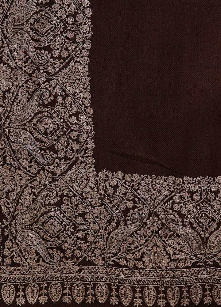Sanaulla Exclusive Range  Pashmina  Shawls AKP-10 D Brown - Pashmina Shawls