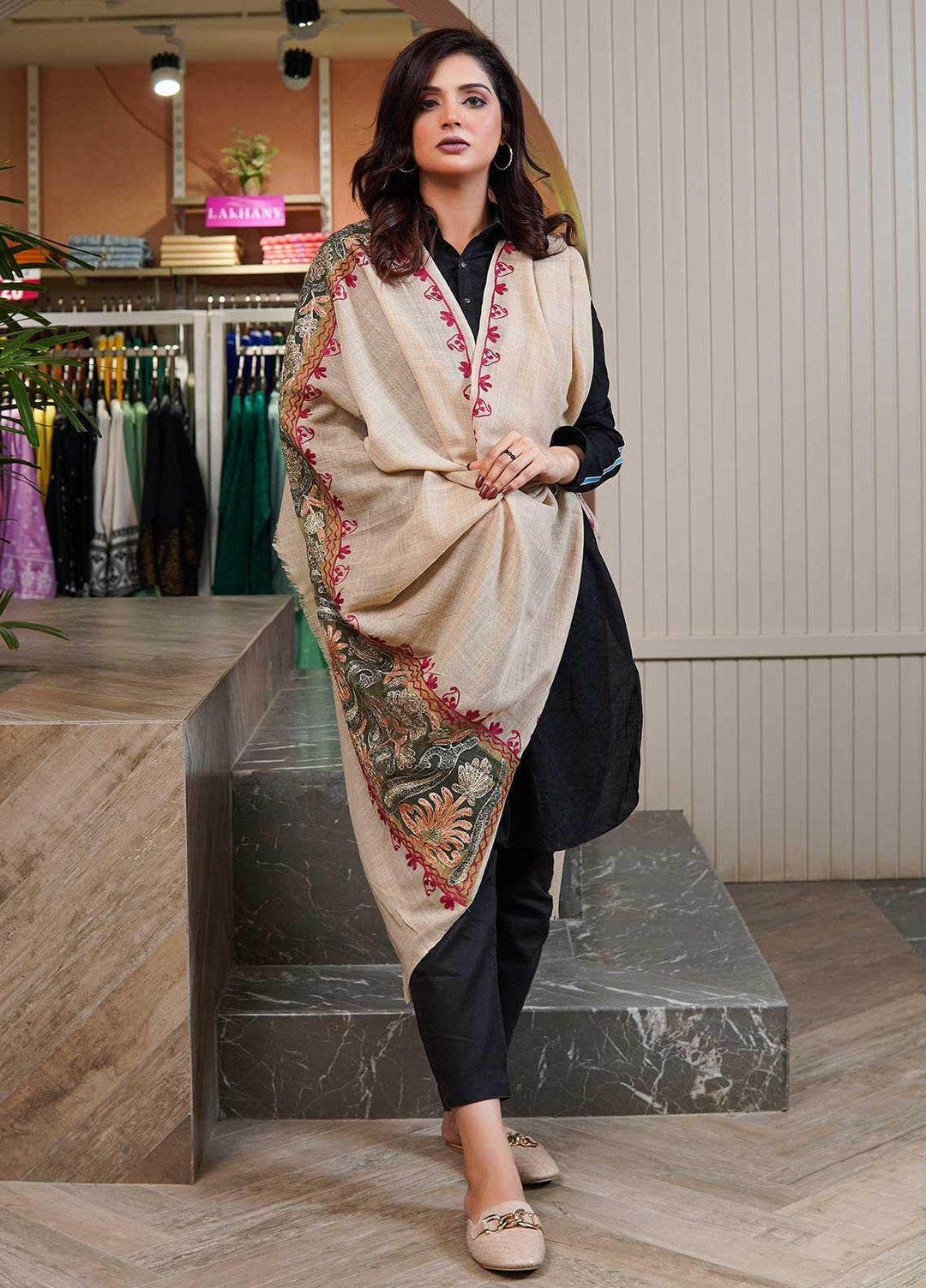 Sanaulla Exclusive Range  Pashmina  Shawls AKP-12 Fawn 02 - Pashmina Shawls