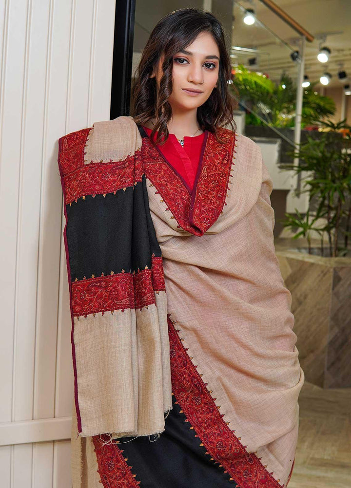 Sanaulla Exclusive Range  Pashmina  Shawls AKP-18 Beige 03 - Pashmina Shawls
