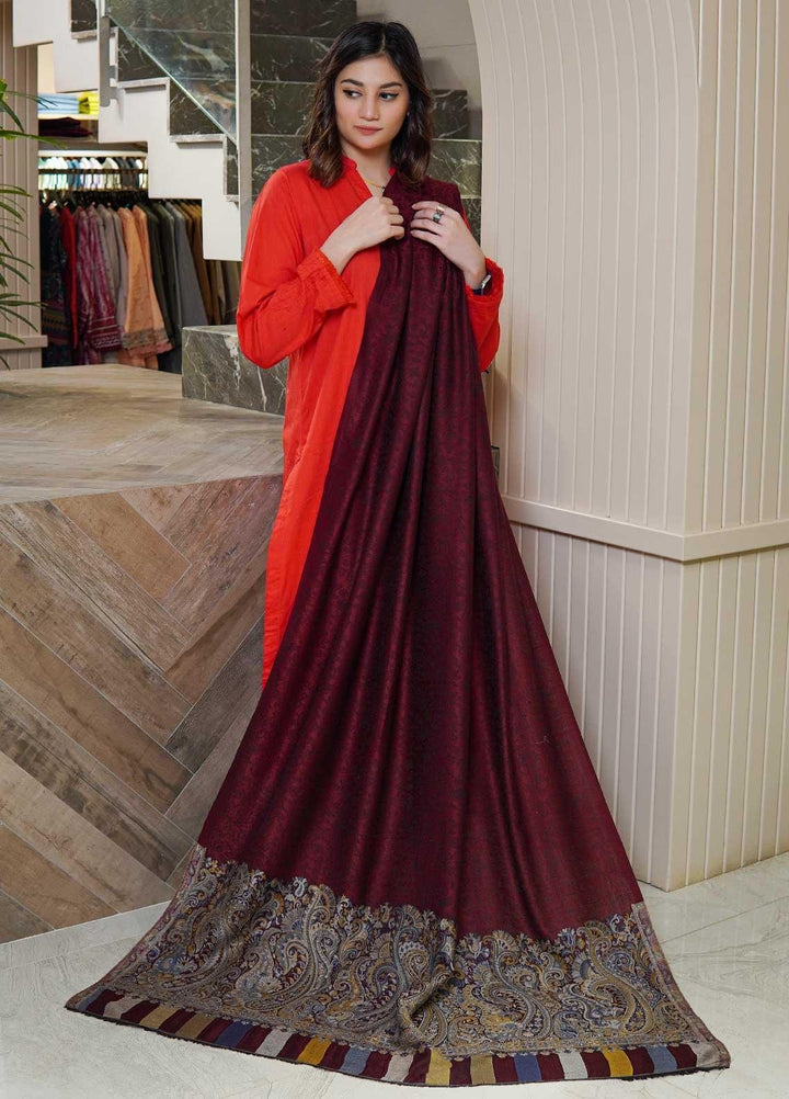 Sanaulla Exclusive Range  Pashmina  Shawls MAMA-09 Maroon-2 - Pashmina Shawls