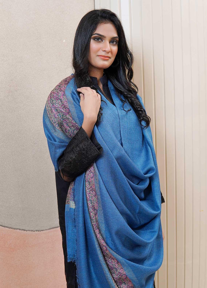 Sanaulla Exclusive Range  Pashmina  Shawls MAMA-44 Blue-1 - Pashmina Shawls