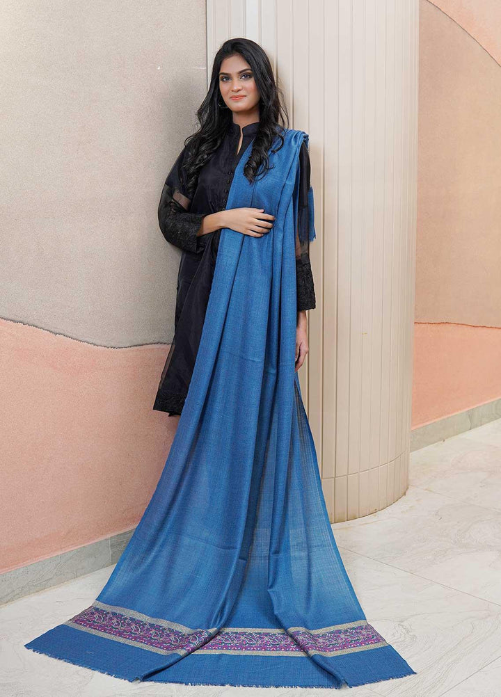 Sanaulla Exclusive Range  Pashmina  Shawls MAMA-44 Blue-1 - Pashmina Shawls