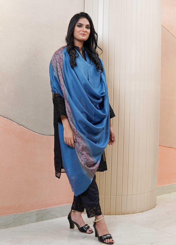Sanaulla Exclusive Range  Pashmina  Shawls MAMA-44 Blue-1 - Pashmina Shawls