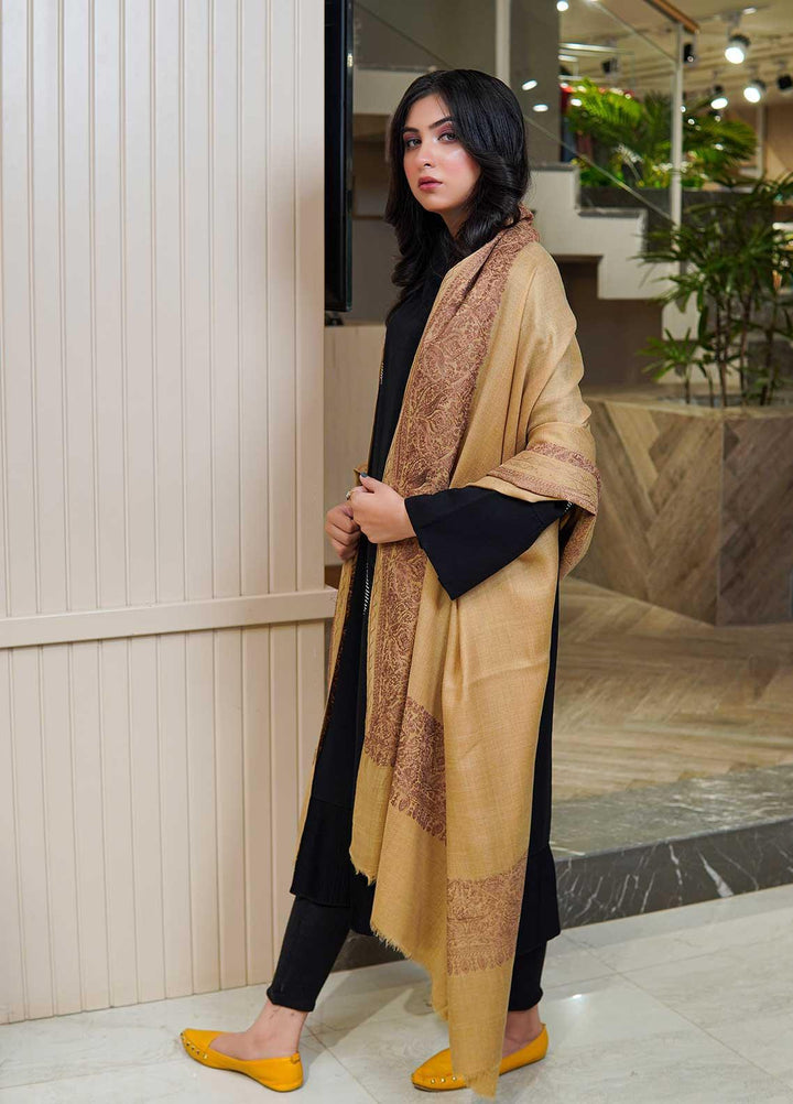 Sanaulla Exclusive Range  Pashmina  Shawls AKP-10 L Yellow - Pashmina Shawls