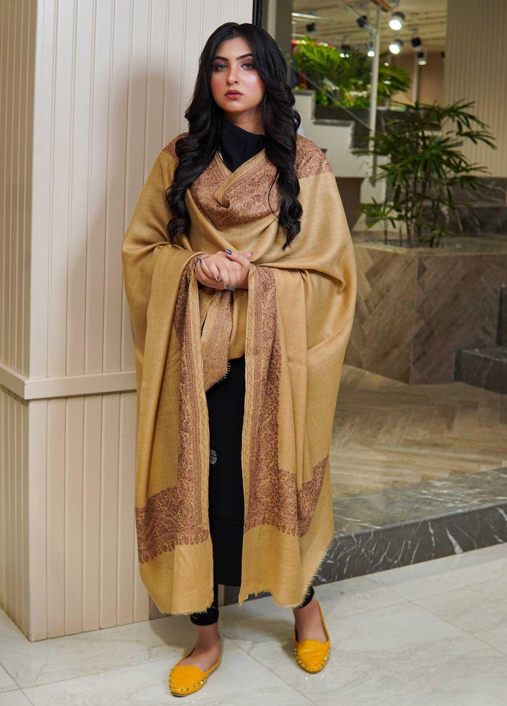 Sanaulla Exclusive Range  Pashmina  Shawls AKP-10 L Yellow - Pashmina Shawls