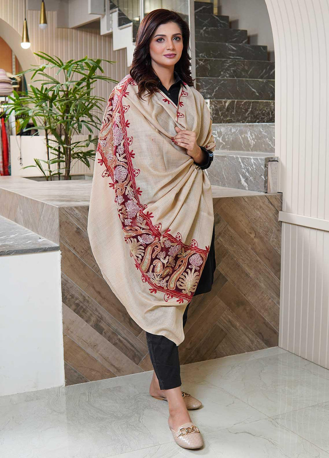 Sanaulla Exclusive Range  Pashmina  Shawls AKP-12 Fawn 08 - Pashmina Shawls