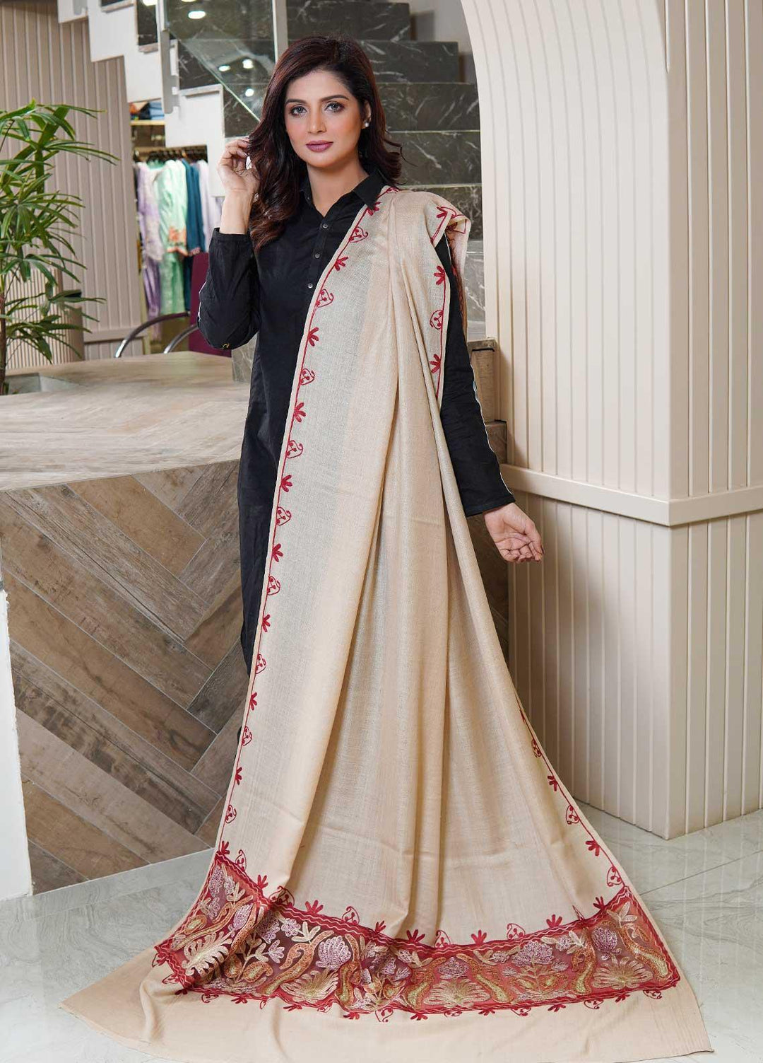 Sanaulla Exclusive Range  Pashmina  Shawls AKP-12 Fawn 08 - Pashmina Shawls