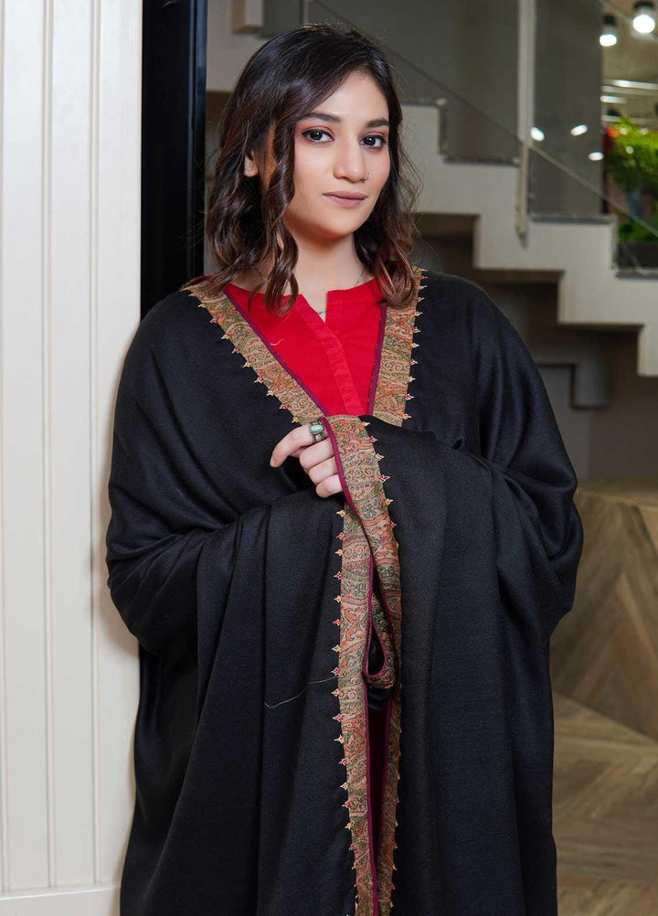 Sanaulla Exclusive Range  Pashmina  Shawls AKP-18 Black - Pashmina Shawls