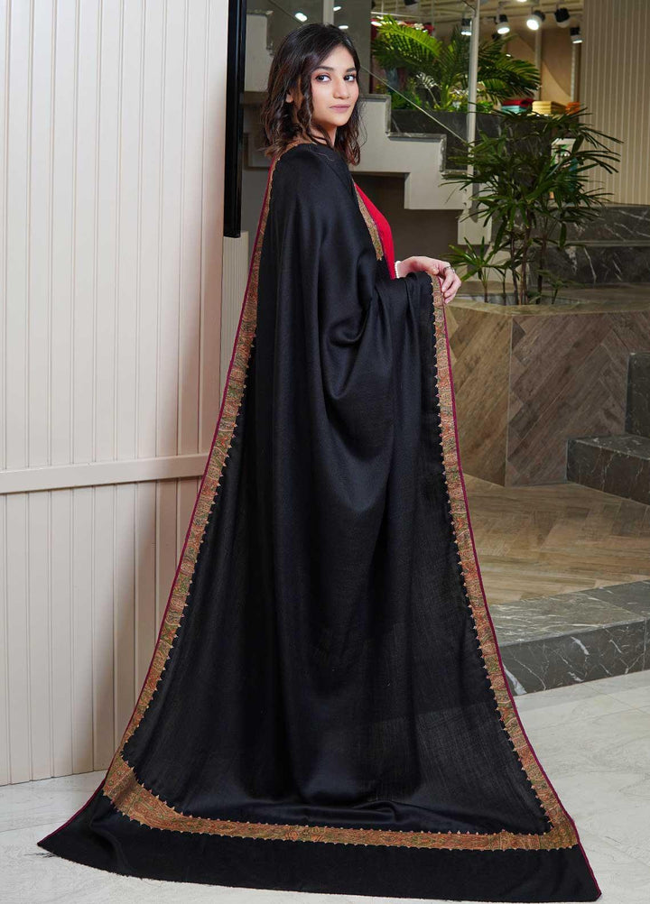Sanaulla Exclusive Range  Pashmina  Shawls AKP-18 Black - Pashmina Shawls