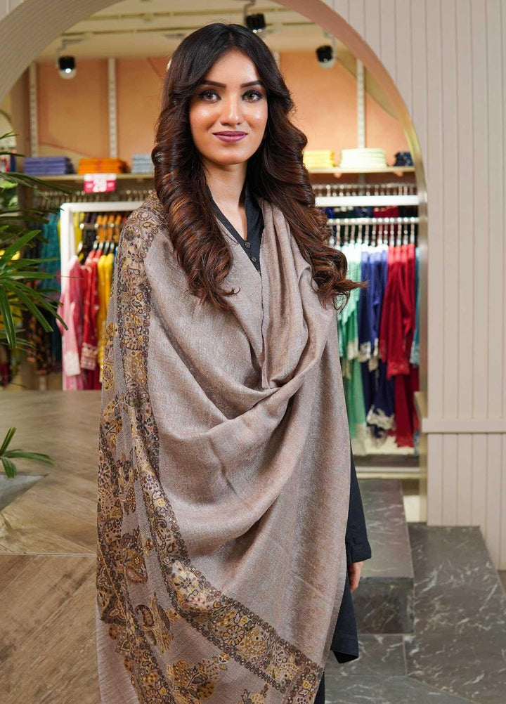 Sanaulla Exclusive Range  Pashmina  Shawls MAMA-09 Beige-6 - Pashmina Shawls