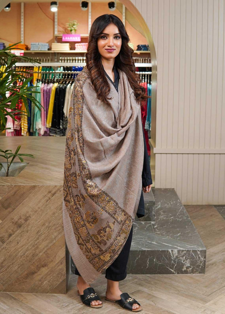 Sanaulla Exclusive Range  Pashmina  Shawls MAMA-09 Beige-6 - Pashmina Shawls