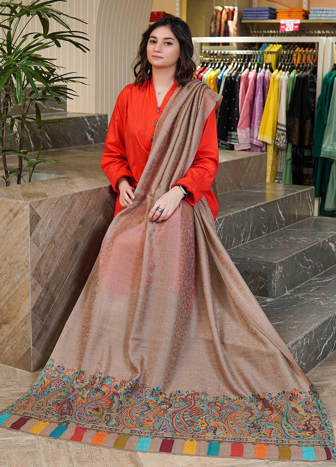 Sanaulla Exclusive Range  Pashmina  Shawls MAMA-09 Beige-9 - Pashmina Shawls