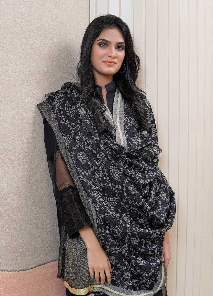Sanaulla Exclusive Range  Pashmina  Shawls MAMA-46 Black - Pashmina Shawls