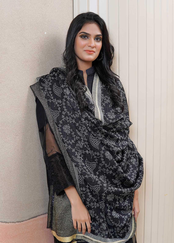 Sanaulla Exclusive Range  Pashmina  Shawls MAMA-46 Black - Pashmina Shawls