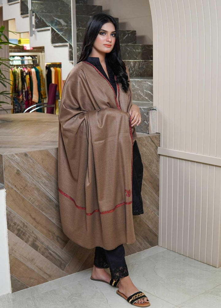 Sanaulla Exclusive Range  Pashmina  Shawls Kingri T DD KPS-21 Dark Brown03 - Pashmina Shawls