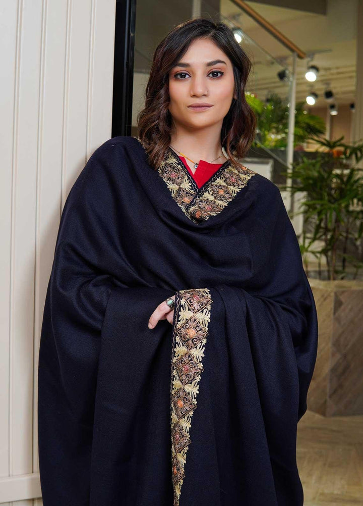 Sanaulla Exclusive Range  Pashmina  Shawls Siroski Pasily Ad KPS-30 Blue - Pashmina Shawls