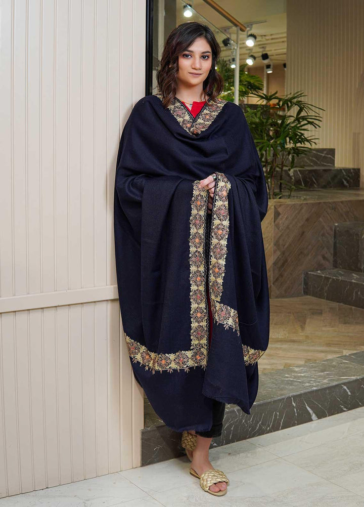 Sanaulla Exclusive Range  Pashmina  Shawls Siroski Pasily Ad KPS-30 Blue - Pashmina Shawls