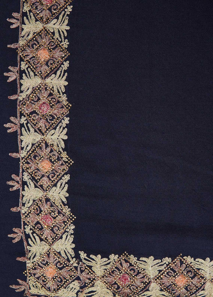 Sanaulla Exclusive Range  Pashmina  Shawls Siroski Pasily Ad KPS-30 Blue - Pashmina Shawls