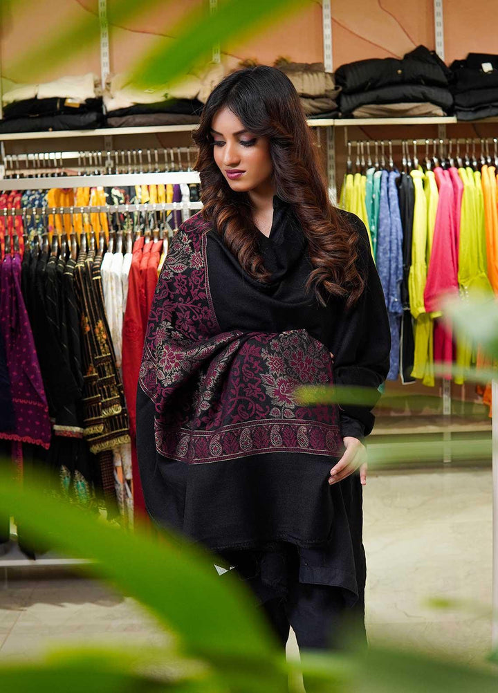 Sanaulla Exclusive Range  Pashmina  Shawls Zarri Palla C KPS-54 Black04 - Pashmina Shawls