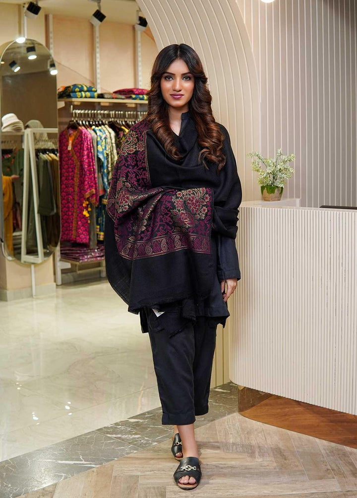 Sanaulla Exclusive Range  Pashmina  Shawls Zarri Palla C KPS-54 Black04 - Pashmina Shawls