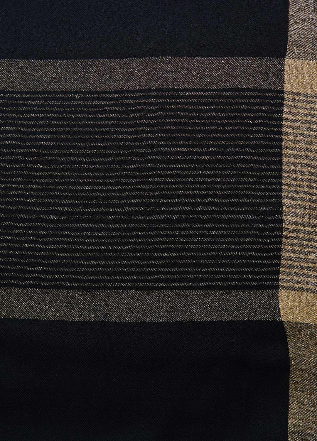 Sanaulla Exclusive Range  Pashmina  Shawls Zarri Stripe Copy KPS-39 Black - Pashmina Shawls