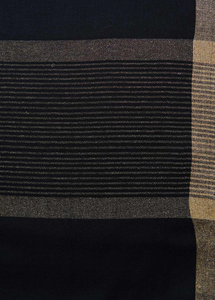 Sanaulla Exclusive Range  Pashmina  Shawls Zarri Stripe Copy KPS-39 Black - Pashmina Shawls