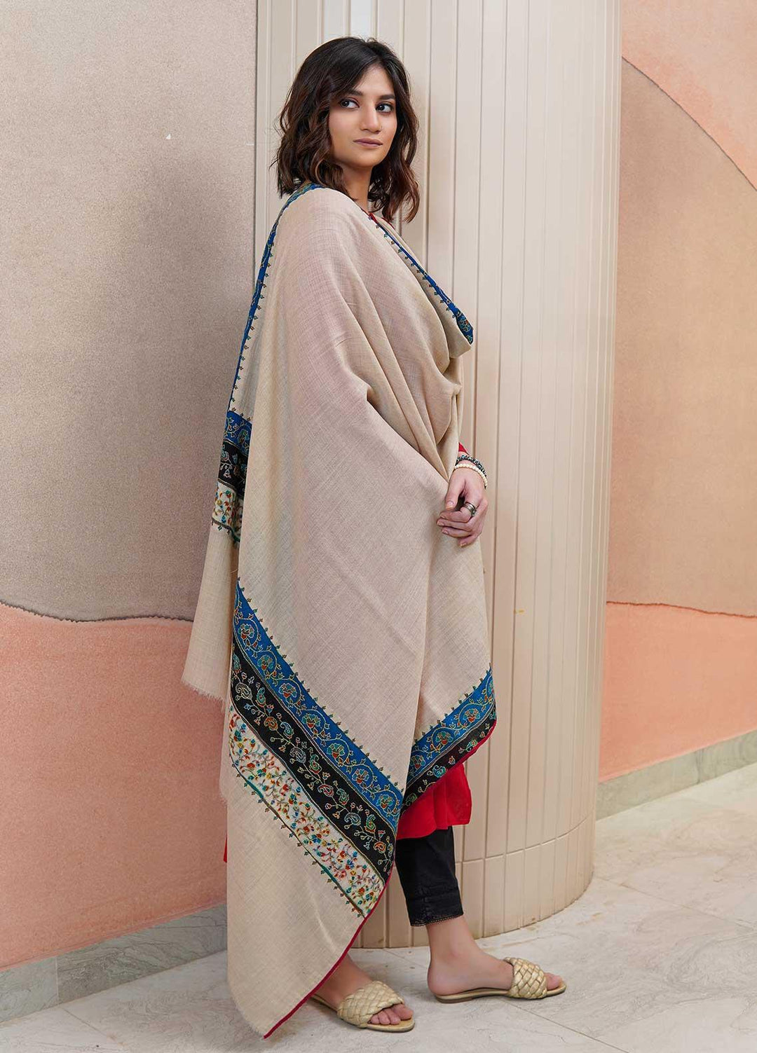 Sanaulla Exclusive Range  Pashmina  Shawls AKP-18 Fawn 02 - Pashmina Shawls