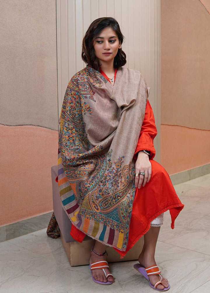 Sanaulla Exclusive Range  Pashmina  Shawls MAMA-09 Beige-8 - Pashmina Shawls