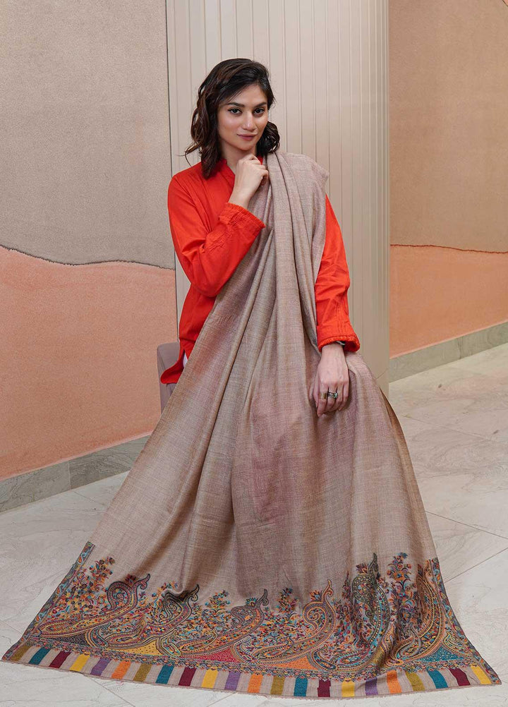 Sanaulla Exclusive Range  Pashmina  Shawls MAMA-09 Beige-8 - Pashmina Shawls